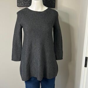 COS Wool Blend Boatneck Gray Tunic Top Raw Edge Round Neck Sz XS